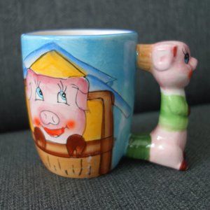 Ceramic Coffee Mug with Pig Design and Pig Handle